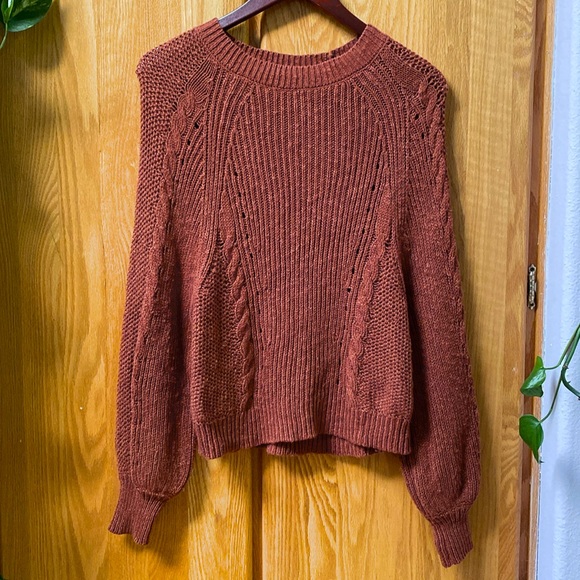American Eagle rusty orange dolman sleeve batwing knitted boho sweater - Picture 1 of 5